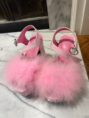 Pink Feathered Heels - Sugar Thrillz